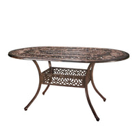 Tili Dining Table, Outdoor Metal, Floral Design, Shiny Copper, 59 Inch