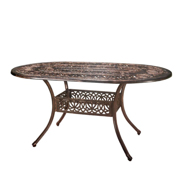 Tili Dining Table, Outdoor Metal, Floral Design, Shiny Copper, 59 Inch