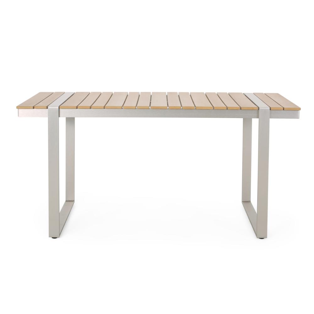 Ferry Outdoor Dining Table, Brown Rectangular 63 Inch Wood, Silver Metal -BM323446