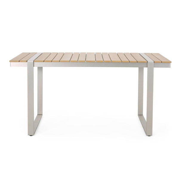 Ferry Outdoor Dining Table, Brown Rectangular 63 Inch Wood, Silver Metal -BM323446