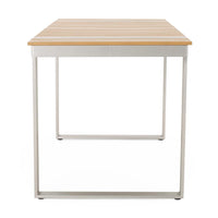 Ferry Outdoor Dining Table, Brown Rectangular 63 Inch Wood, Silver Metal -BM323446
