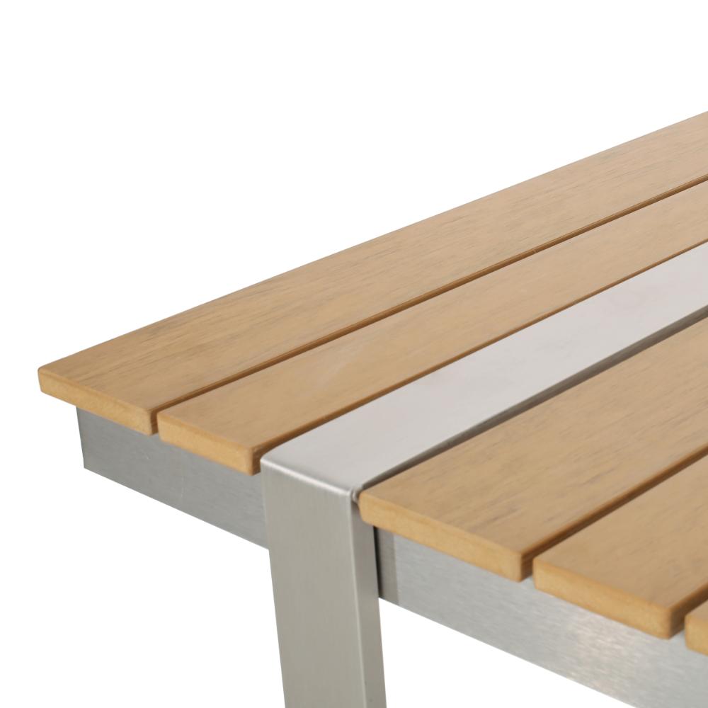 Ferry Outdoor Dining Table, Brown Rectangular 63 Inch Wood, Silver Metal -BM323446