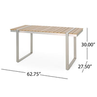Ferry Outdoor Dining Table, Brown Rectangular 63 Inch Wood, Silver Metal -BM323446