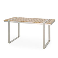 Ferry Outdoor Dining Table, Brown Rectangular 63 Inch Wood, Silver Metal
