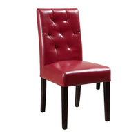 Lucie Dining Chair Set of 2, Red Bonded Leather, Tufted Back, Black -BM323555