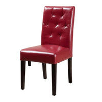 Lucie Dining Chair Set of 2, Red Bonded Leather, Tufted Back, Black -BM323555