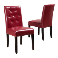 Lucie Dining Chair Set of 2, Red Bonded Leather, Tufted Back, Black