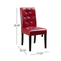 Lucie Dining Chair Set of 2, Red Bonded Leather, Tufted Back, Black -BM323555