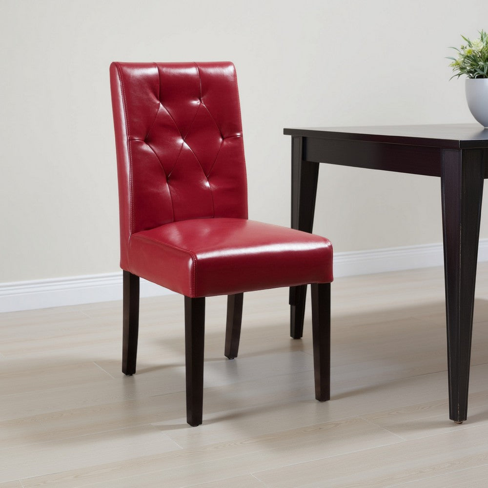 Lucie Dining Chair Set of 2, Red Bonded Leather, Tufted Back, Black -BM323555