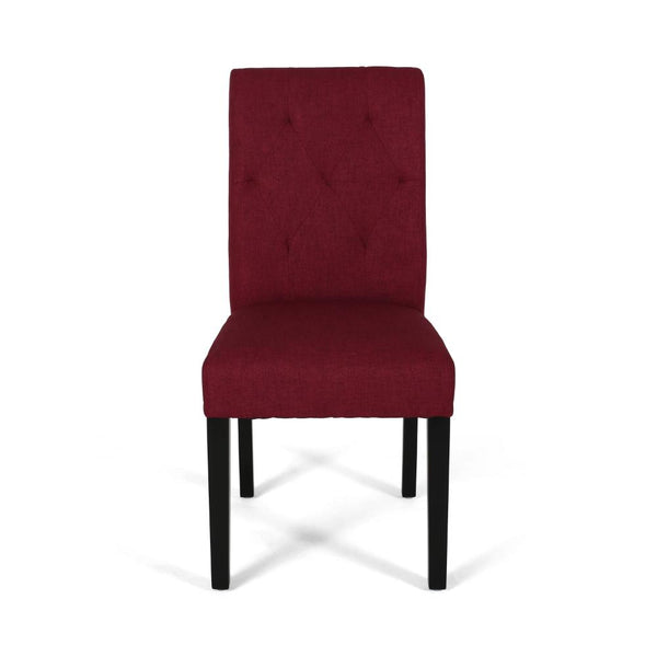 Lucie Dining Chair Set of 2, Diamond Tufted Red Fabric, Black Wood -BM323556