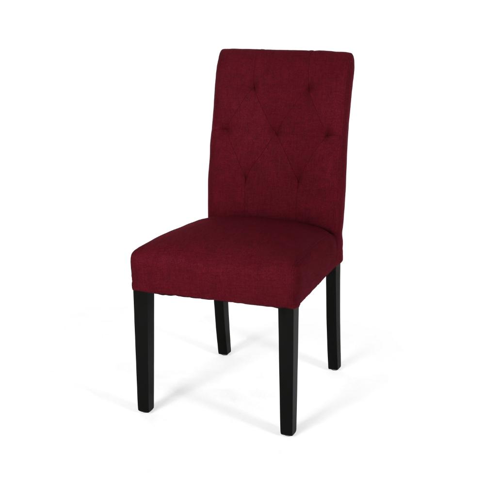 Lucie Dining Chair Set of 2, Diamond Tufted Red Fabric, Black Wood -BM323556