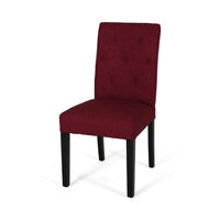 Lucie Dining Chair Set of 2, Diamond Tufted Red Fabric, Black Wood -BM323556