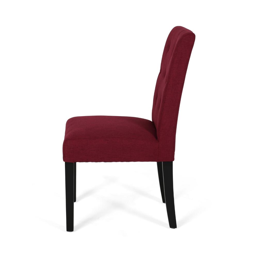Lucie Dining Chair Set of 2, Diamond Tufted Red Fabric, Black Wood -BM323556