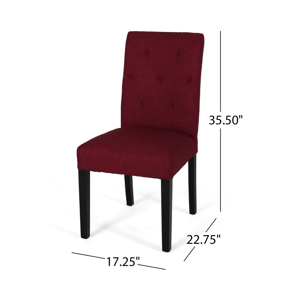 Lucie Dining Chair Set of 2, Diamond Tufted Red Fabric, Black Wood -BM323556