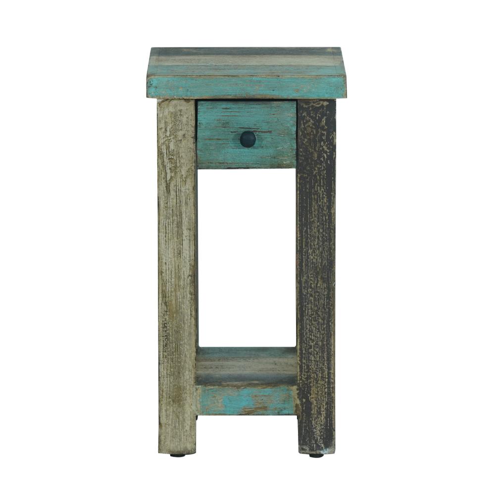 Laine End Table, Square 12 Inch, 1 Drawer, 1 Shelf, Teal and Brown -BM323557