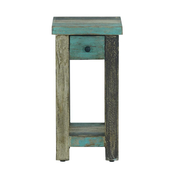 Laine End Table, Square 12 Inch, 1 Drawer, 1 Shelf, Teal and Brown -BM323557