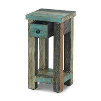 Laine End Table, Square 12 Inch, 1 Drawer, 1 Shelf, Teal and Brown -BM323557