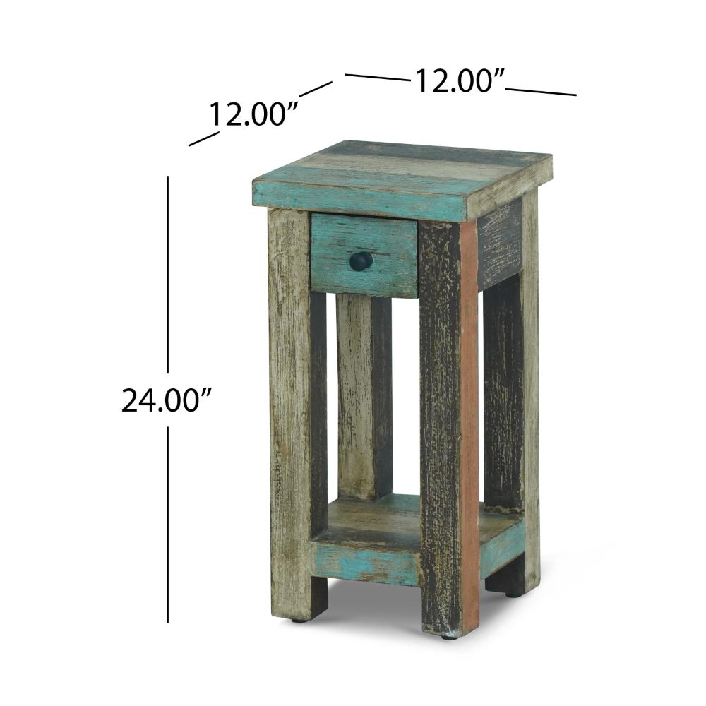 Laine End Table, Square 12 Inch, 1 Drawer, 1 Shelf, Teal and Brown -BM323557