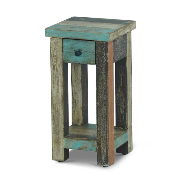 Laine End Table, Square 12 Inch, 1 Drawer, 1 Shelf, Teal and Brown