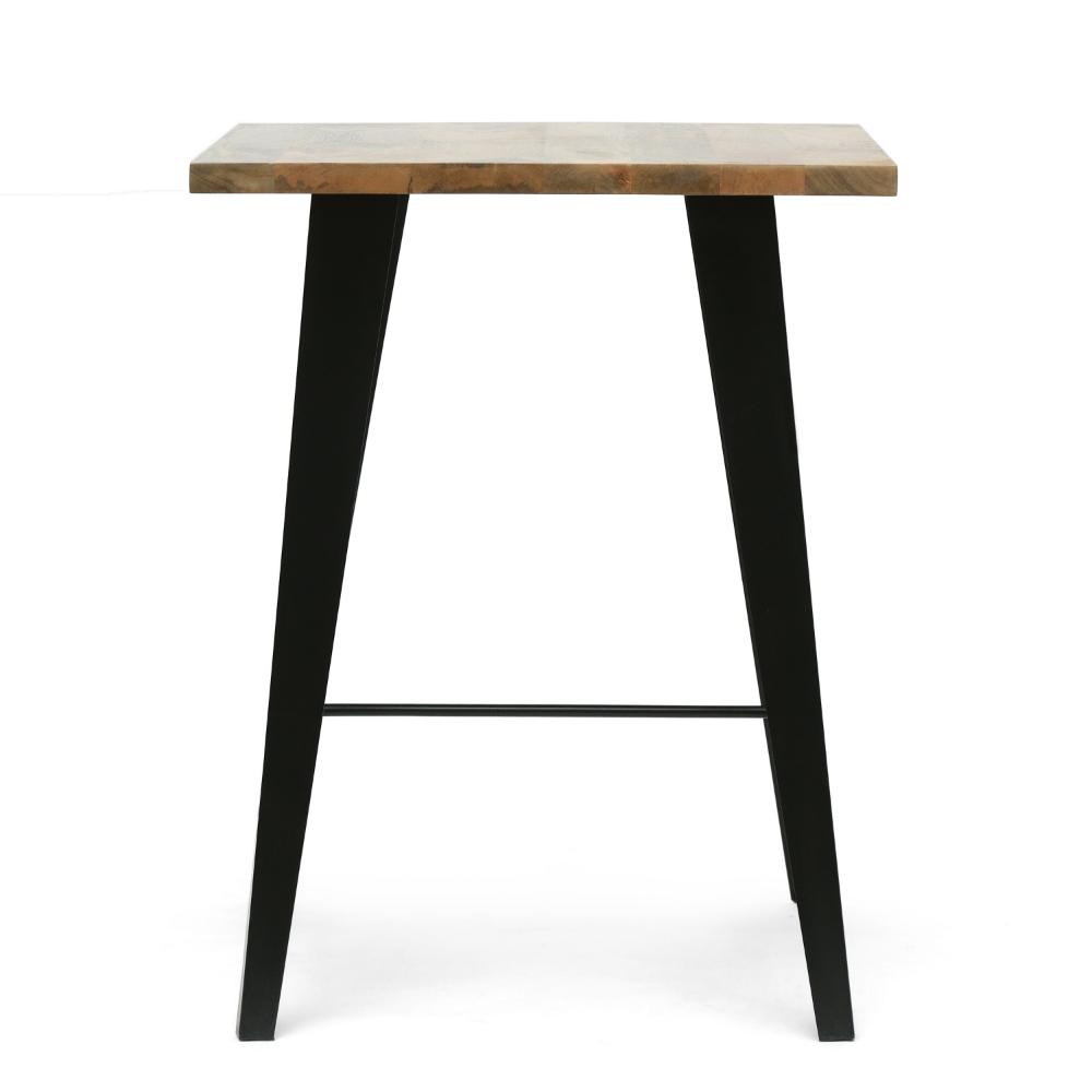 Boney Side End Table, Square 24 Inch Brown Wood, Angled Black Iron -BM323563