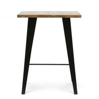 Boney Side End Table, Square 24 Inch Brown Wood, Angled Black Iron -BM323563