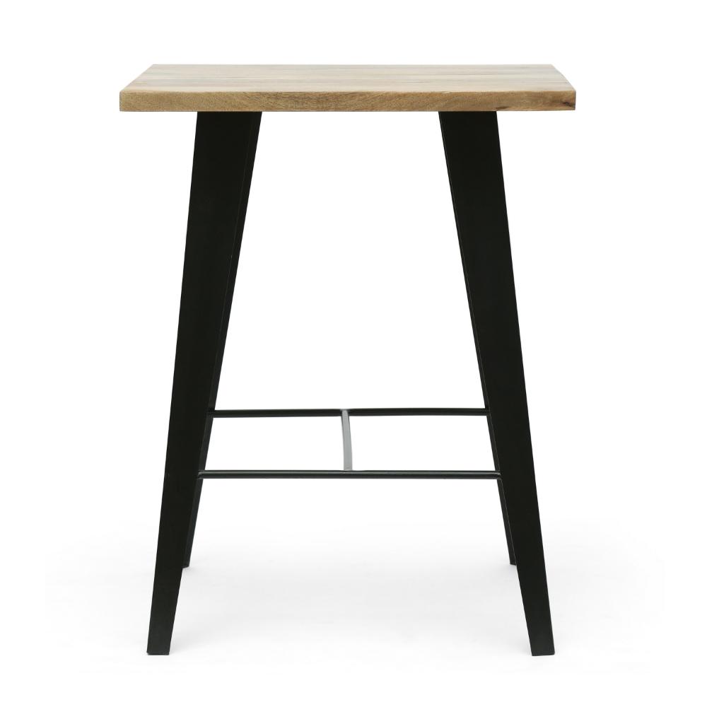 Boney Side End Table, Square 24 Inch Brown Wood, Angled Black Iron -BM323563