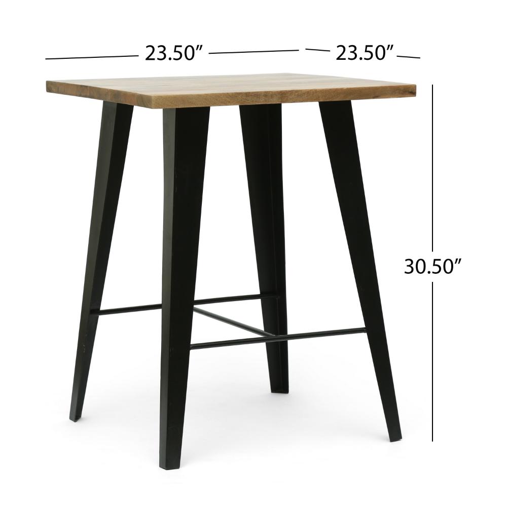 Boney Side End Table, Square 24 Inch Brown Wood, Angled Black Iron -BM323563