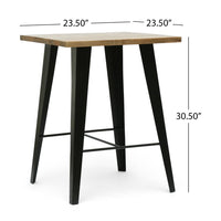 Boney Side End Table, Square 24 Inch Brown Wood, Angled Black Iron -BM323563