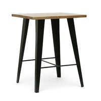 Boney Side End Table, Square 24 Inch Brown Wood, Angled Black Iron