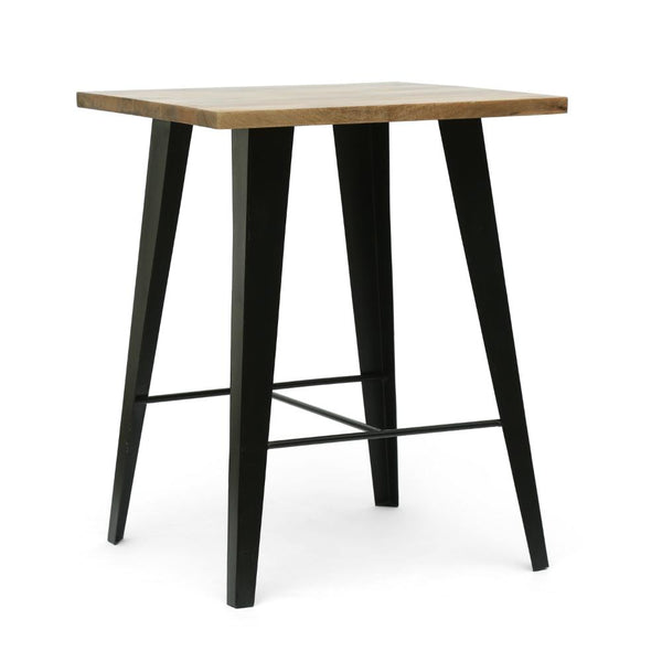 Boney Side End Table, Square 24 Inch Brown Wood, Angled Black Iron