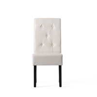 Alina Dining Chair Set of 2, Tufted Ivory Bonded Leather, Black Wood -BM323569
