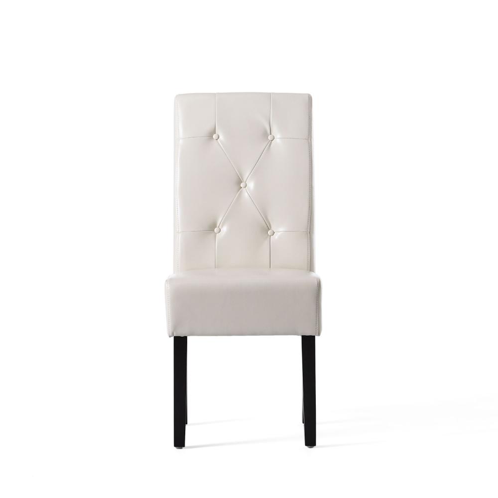 Alina Dining Chair Set of 2, Tufted Ivory Bonded Leather, Black Wood -BM323569