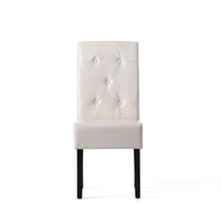 Alina Dining Chair Set of 2, Tufted Ivory Bonded Leather, Black Wood -BM323569
