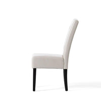 Alina Dining Chair Set of 2, Tufted Ivory Bonded Leather, Black Wood -BM323569