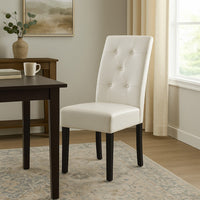 Alina Dining Chair Set of 2, Tufted Ivory Bonded Leather, Black Wood -BM323569