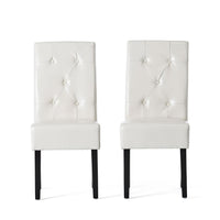 Alina Dining Chair Set of 2, Tufted Ivory Bonded Leather, Black Wood -BM323569