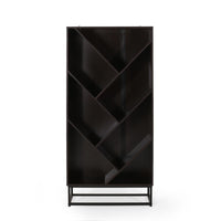 Ruby Bookcase, 5 V Angled Geometric Shelves, 65 Inch Dark Gray Wood -BM323571