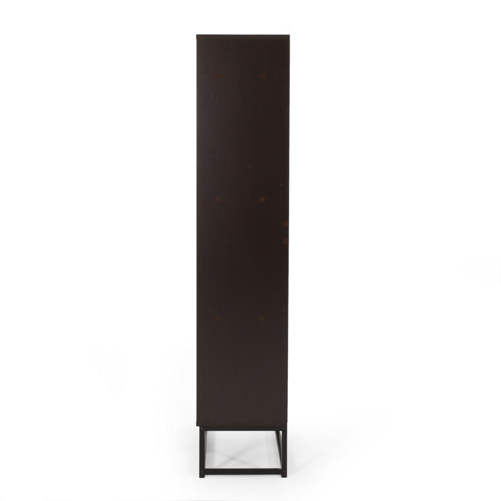 Ruby Bookcase, 5 V Angled Geometric Shelves, 65 Inch Dark Gray Wood -BM323571