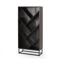 Ruby Bookcase, 5 V Angled Geometric Shelves, 65 Inch Dark Gray Wood