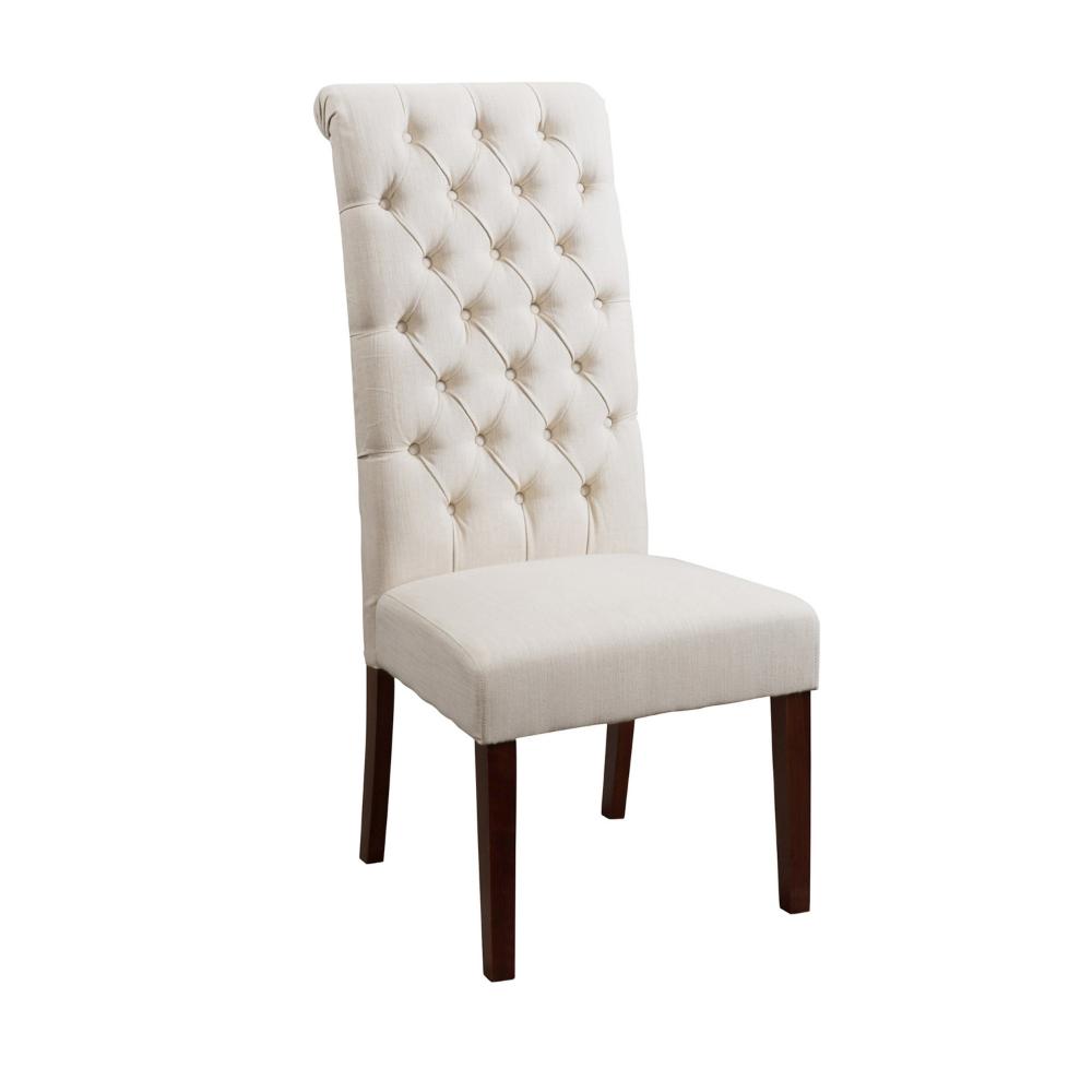 Marie Dining Chair Set of 2, Beige, Tufted High Back, Brown Wood -BM323572