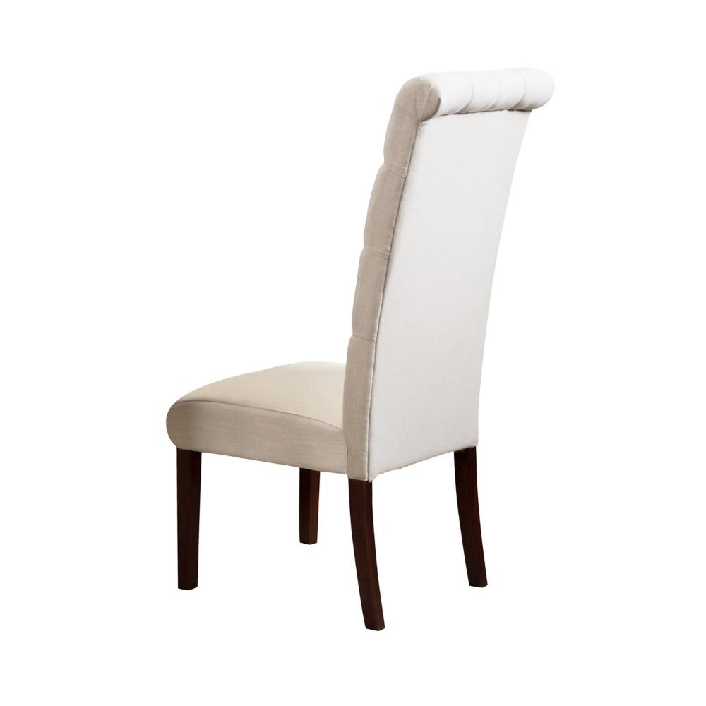 Marie Dining Chair Set of 2, Beige, Tufted High Back, Brown Wood -BM323572