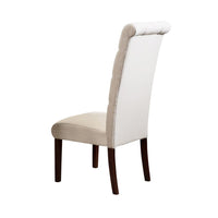 Marie Dining Chair Set of 2, Beige, Tufted High Back, Brown Wood -BM323572