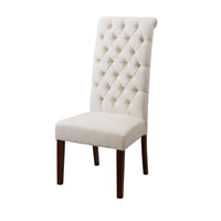 Marie Dining Chair Set of 2, Beige, Tufted High Back, Brown Wood -BM323572