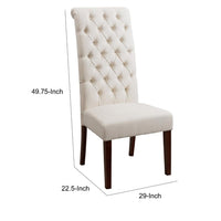 Marie Dining Chair Set of 2, Beige, Tufted High Back, Brown Wood -BM323572