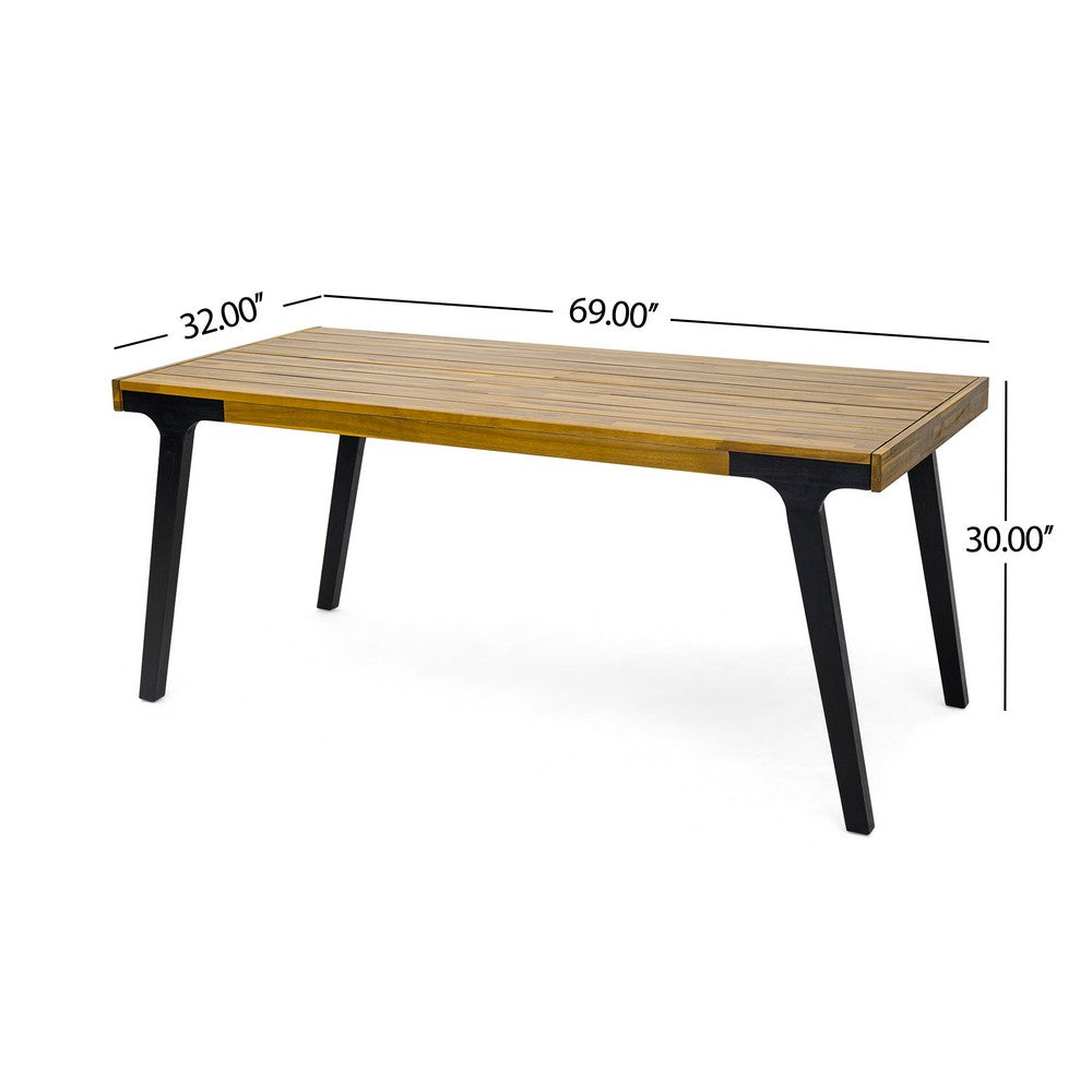 Sheldon Outdoor Dining Table, Rectangular 69 Inch Brown Wood, Black -BM323573