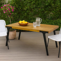 Sheldon Outdoor Dining Table, Rectangular 69 Inch Brown Wood, Black -BM323573
