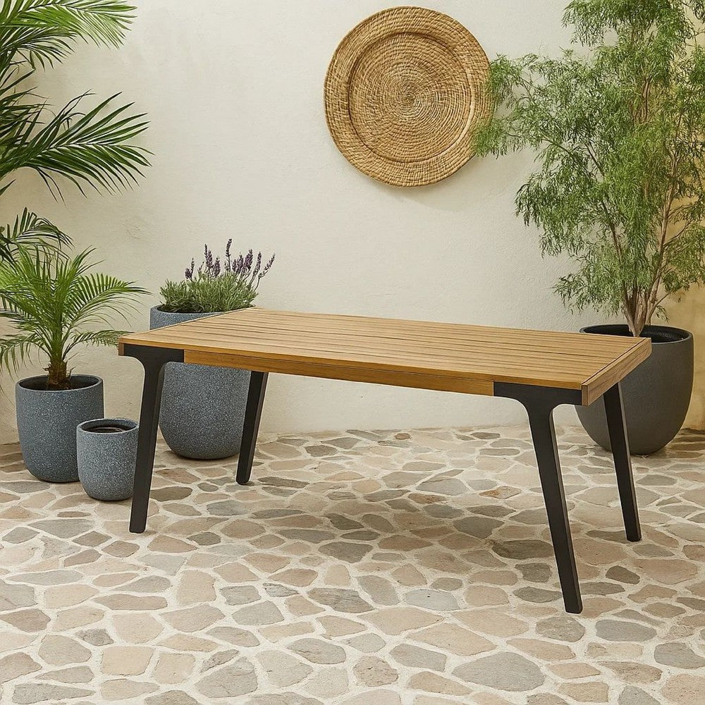 Sheldon Outdoor Dining Table, Rectangular 69 Inch Brown Wood, Black -BM323573