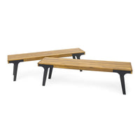 Sheldon Outdoor Bench Set of 2, Slat Panel, 63 Inch Brown Wood, Black -BM323574