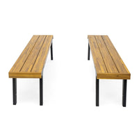 Sheldon Outdoor Bench Set of 2, Slat Panel, 63 Inch Brown Wood, Black -BM323574