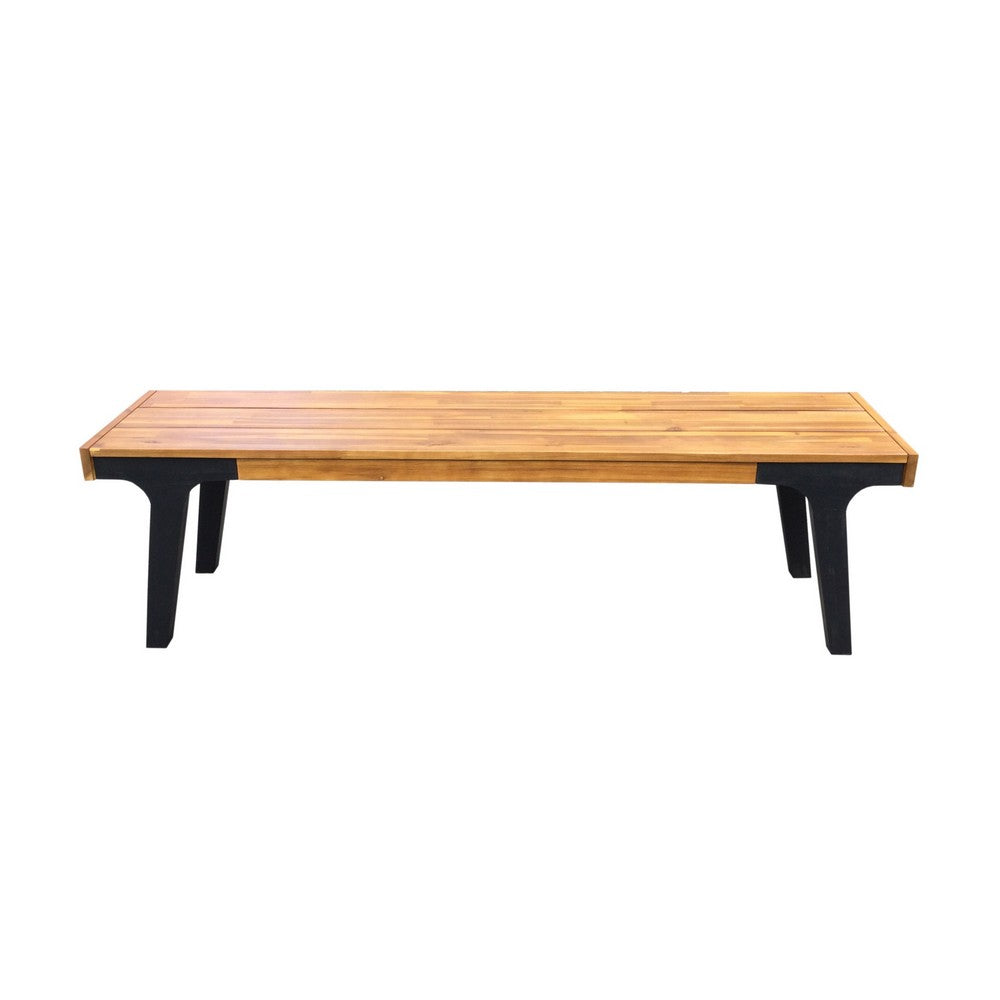 Sheldon Outdoor Bench Set of 2, Slat Panel, 63 Inch Brown Wood, Black -BM323574